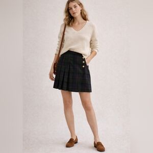 Green And Blue Plaid Wool Mini Skirt Preppy Academia Vintage High Waisted Chic